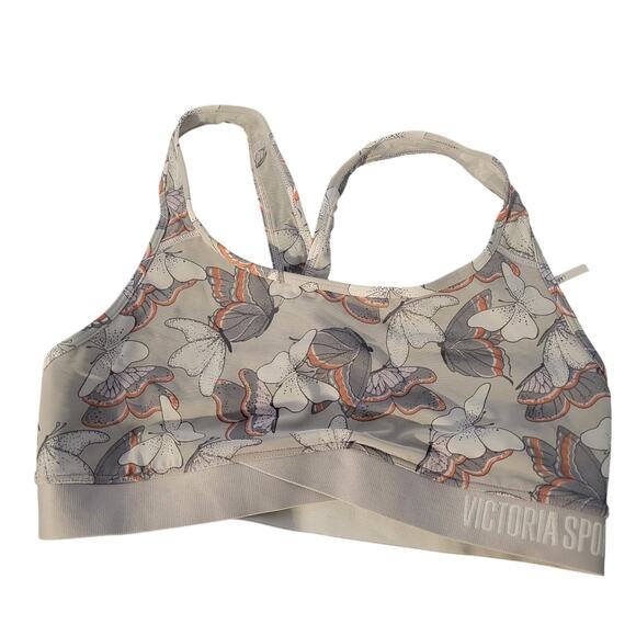 NWT Victoria Sport racerback sports bra large gray butterfly - Picture 1 of 7